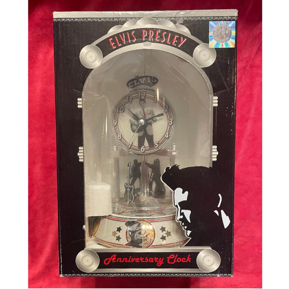 Elvis Presley Anniversary Clock w/ Glass Dome 9" High Rotating Pendulums NEW BOX